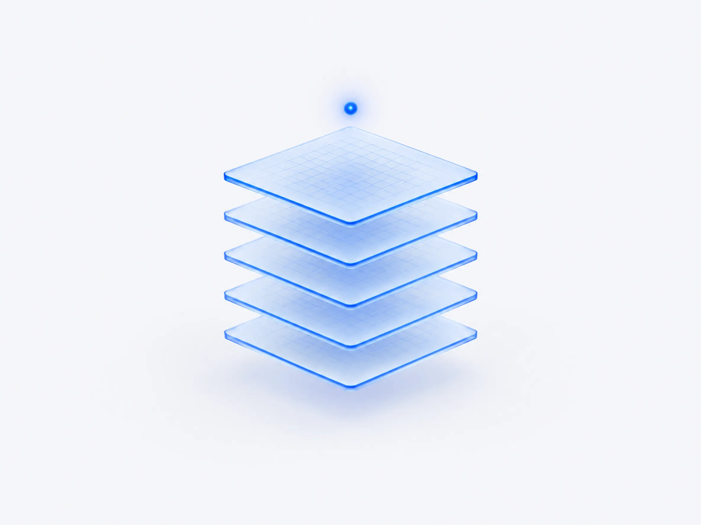 Illustration: stacked glass layers with a point of light rising above them